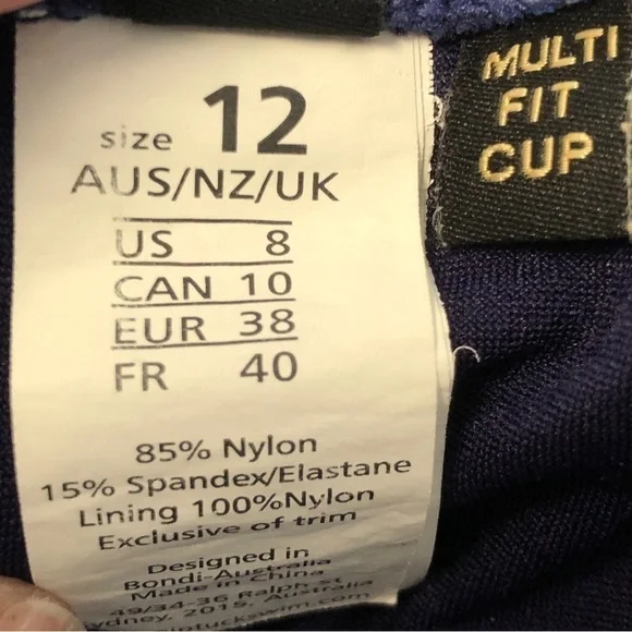 NIPTUCK SWIM Navy Blue & White Multi Fit Cup Halter Tie One-Piece Swimsuit US 8 - Picture 7 of 7